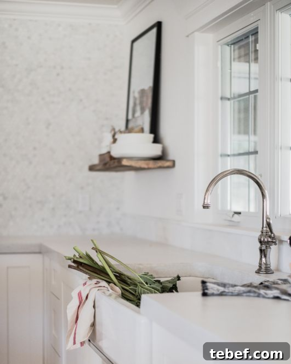 DIY White Concrete Countertops: Advantages, Drawbacks & Tips 3 White concrete countertops in a beautiful kitchen setting.