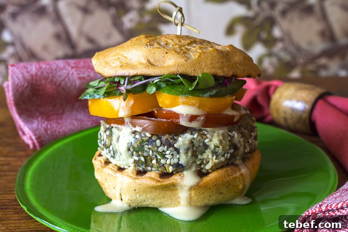 Juicy Grilled Portobello Mushroom Burger Recipe 2 Stack the burger on buns with sliced tomatoes, cucumber and a luscious lemon-tahine sauce