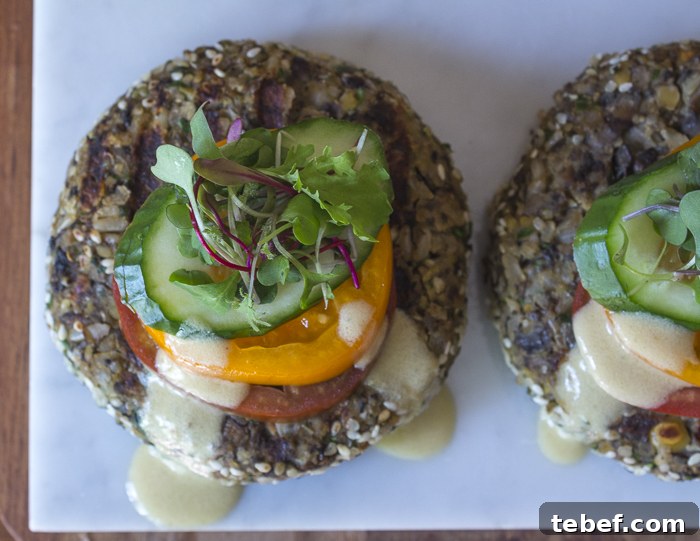 Juicy Grilled Portobello Mushroom Burger Recipe 9 These burgers are great served "open-faced" with stacks of veggies and some microgreens