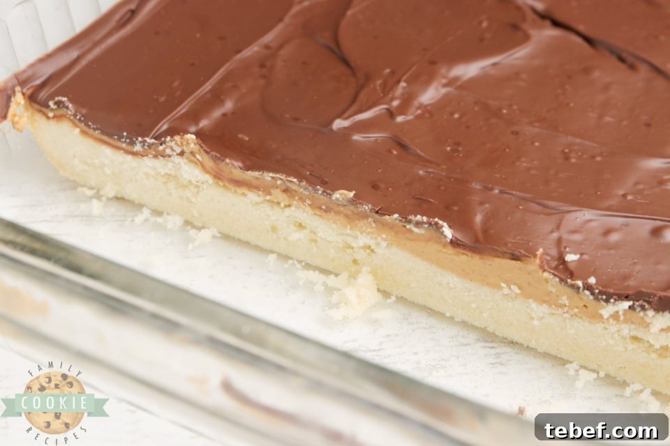 Tagalong Cookie Bars Recipe: Peanut Butter Chocolate Shortbread Bars 5 Tagalong Cookie Bars made with a shortbread cookie crust with a peanut butter layer with chocolate on top.