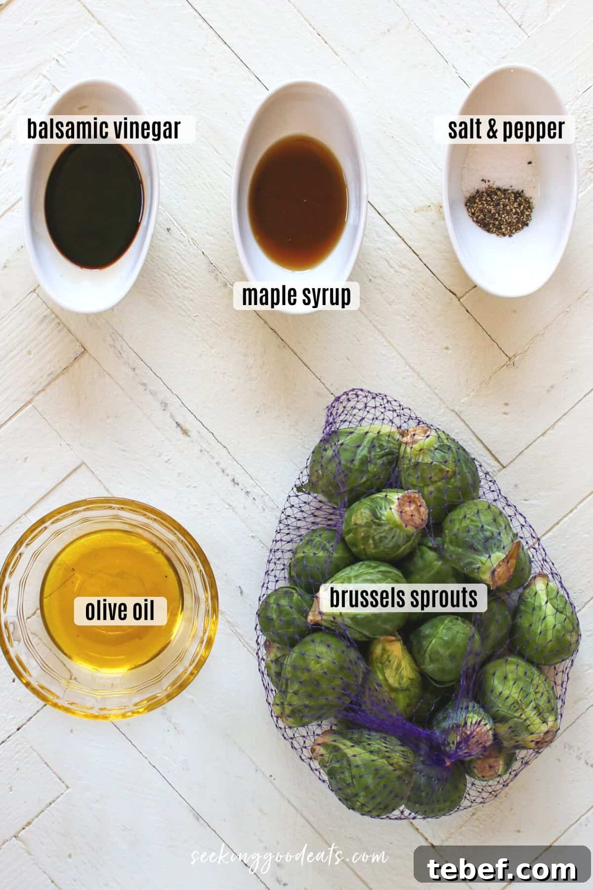 Maple Balsamic Glazed Brussels Sprouts — Air Fryer or Oven 3 ingredients needed for making maple balsamic brussels sprouts