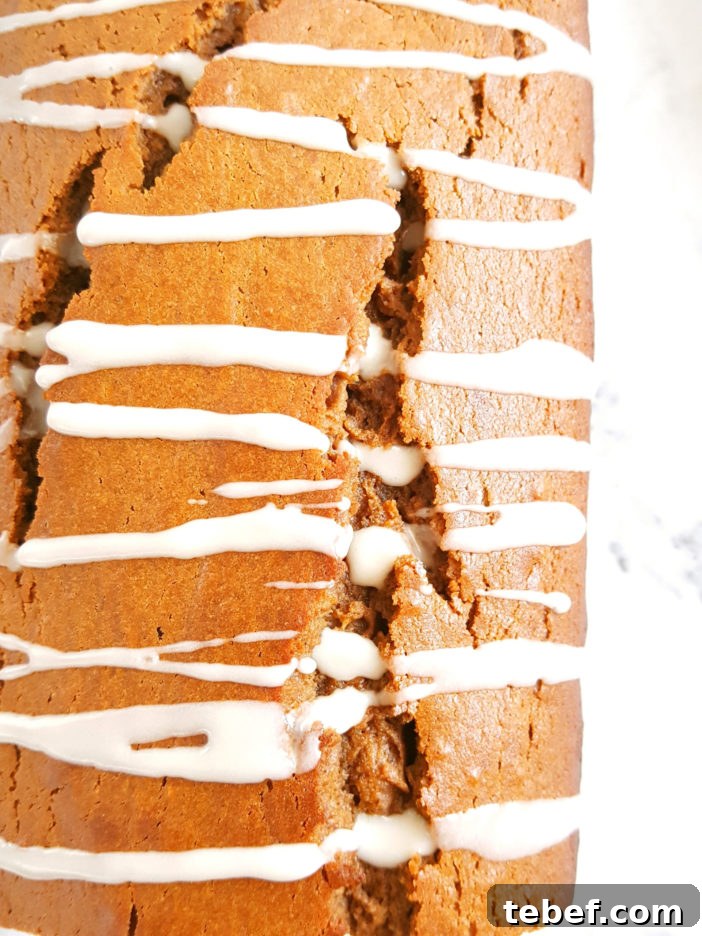 Glazed Sour Cream Gingerbread Loaf - Soft, moist, fluffy, & perfectly spiced molasses bread.