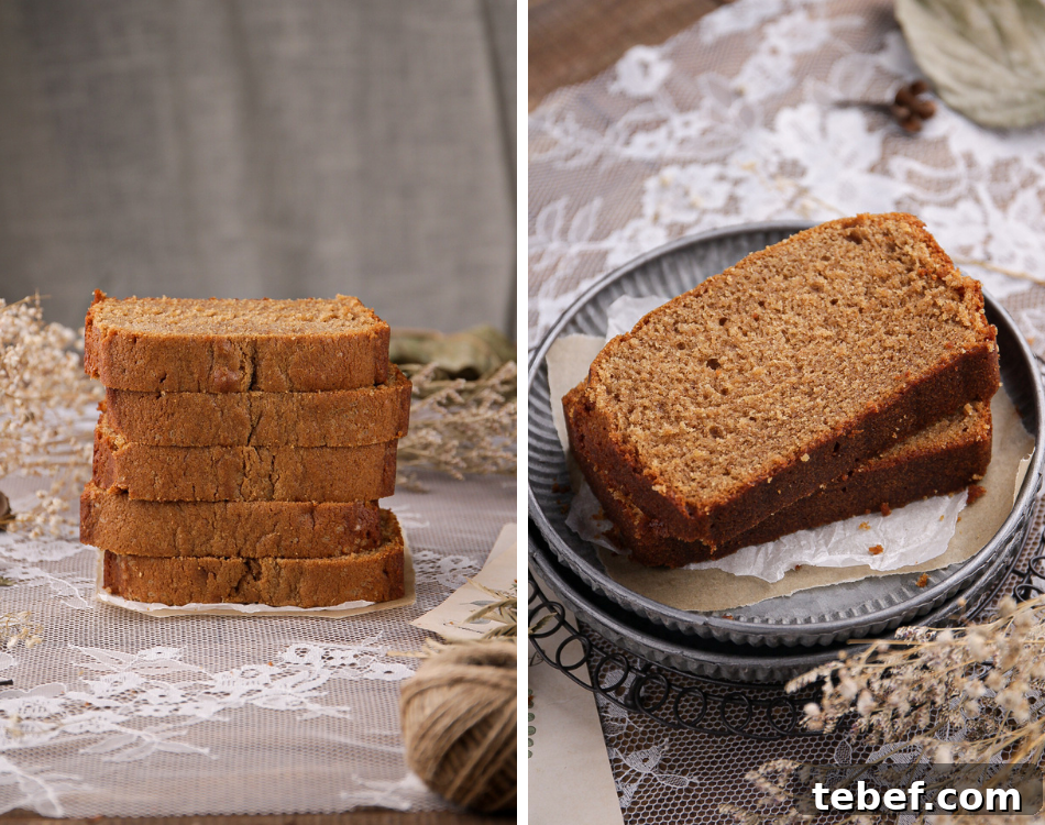 A brown sugar loaf made with butter, buttermilk, and spices. | Food Photography Diptych
