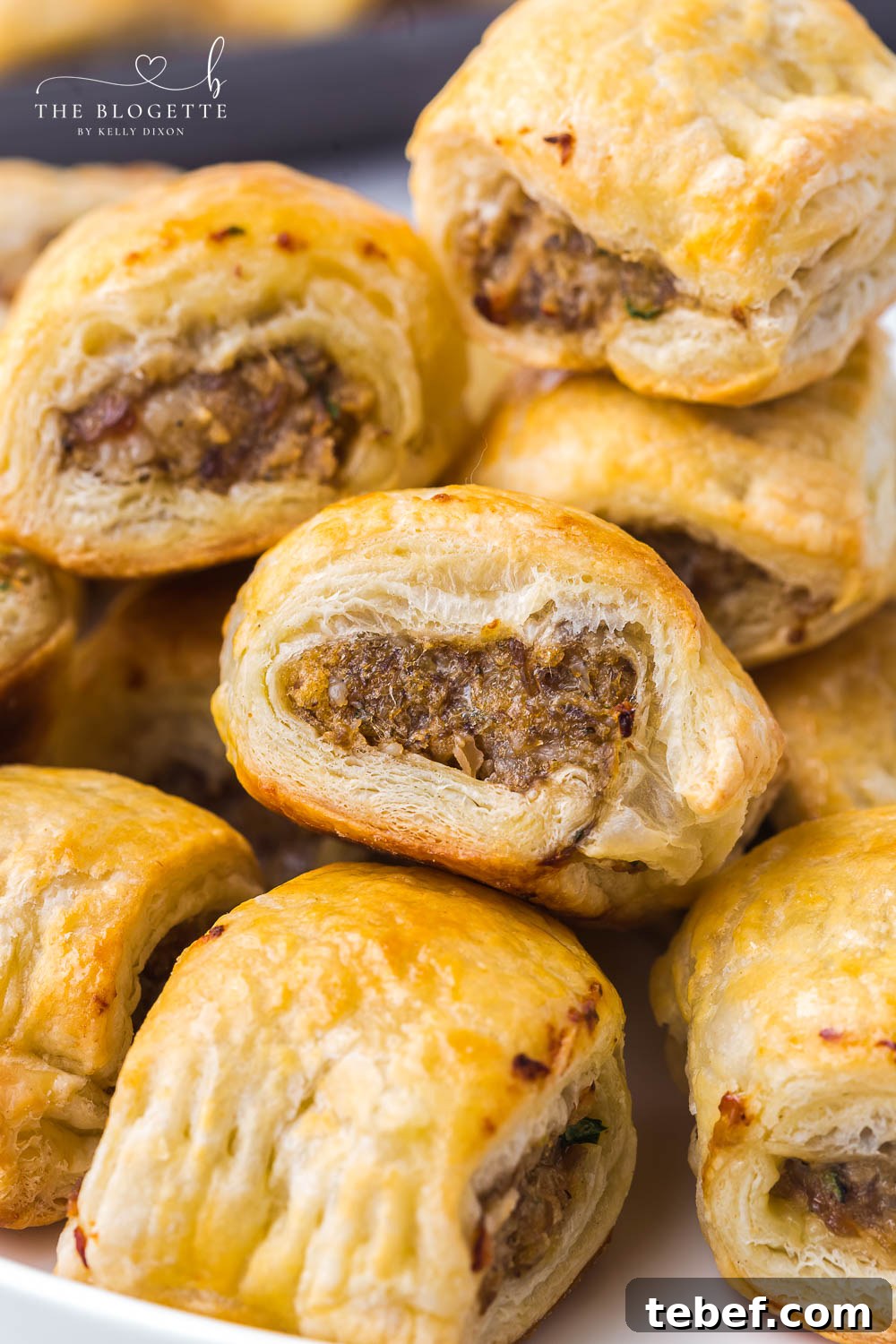 Crispy Sausage Rolls with Flaky Pastry Recipe 2 Appetizer sausage rolls feature a meaty mixture stuffed inside buttery soft puff pastry. An easy crowd-pleasing handheld party appetizer!