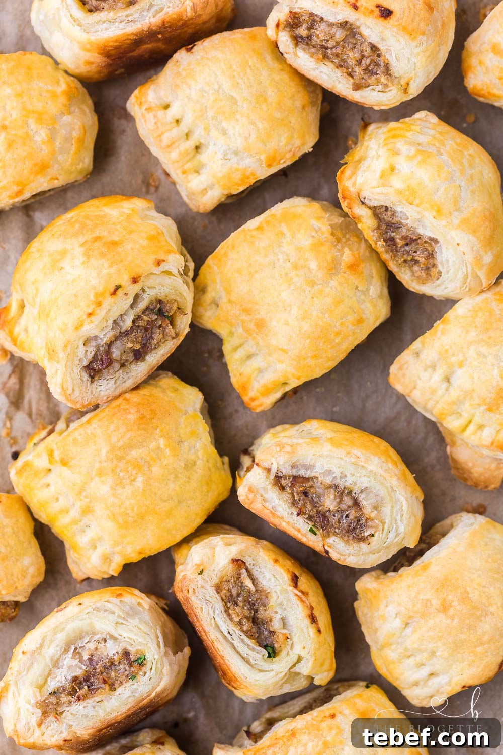 Crispy Sausage Rolls with Flaky Pastry Recipe 3 Appetizer sausage rolls feature a meaty mixture stuffed inside buttery soft puff pastry. An easy crowd-pleasing handheld party appetizer!