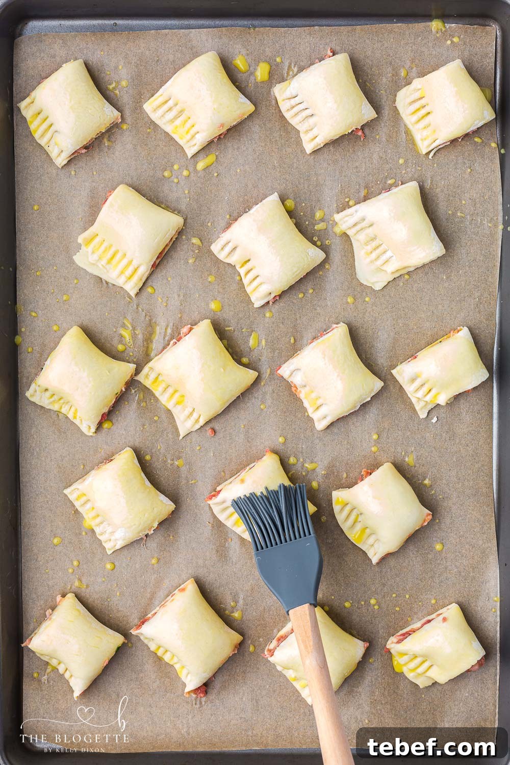 Crispy Sausage Rolls with Flaky Pastry Recipe 9 Brushed with butter