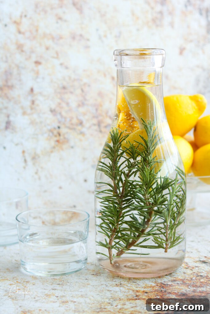 Detoxifying Rosemary Lemon Water Recipe for Daily Refreshment 2 rosemary lemon water in carafe with lemons in the back with glasses