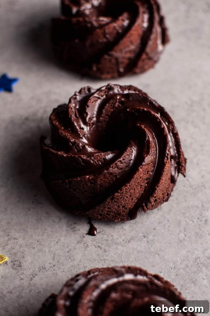 Mini Chocolate Bundt Cakes with Candied Orange Slices Recipe 7 close-up of a mini chocolate bundt cake