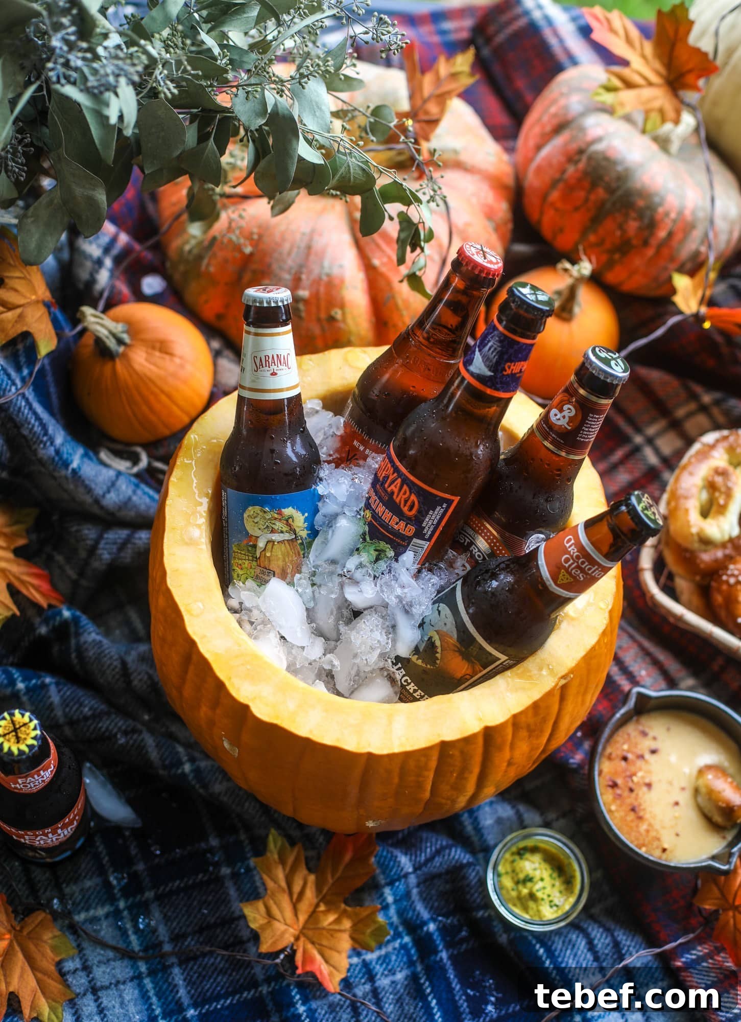 Pumpkin Beer Flight with Hot Pretzel Bar Ideas for Fall Entertaining 3 This is the cutest way ever to serve the best pumpkin beer! If you do a pumpkin beer party of a pumpkin beer tasting, this pumpkin cooler is an adorable (and easy!) way to make things festive. Kick it up with a hot pretzel bar and lots of dipping sauce too! I howsweeteats.com #pumpkin #beer #cooler #softpretzel #fall #cheese