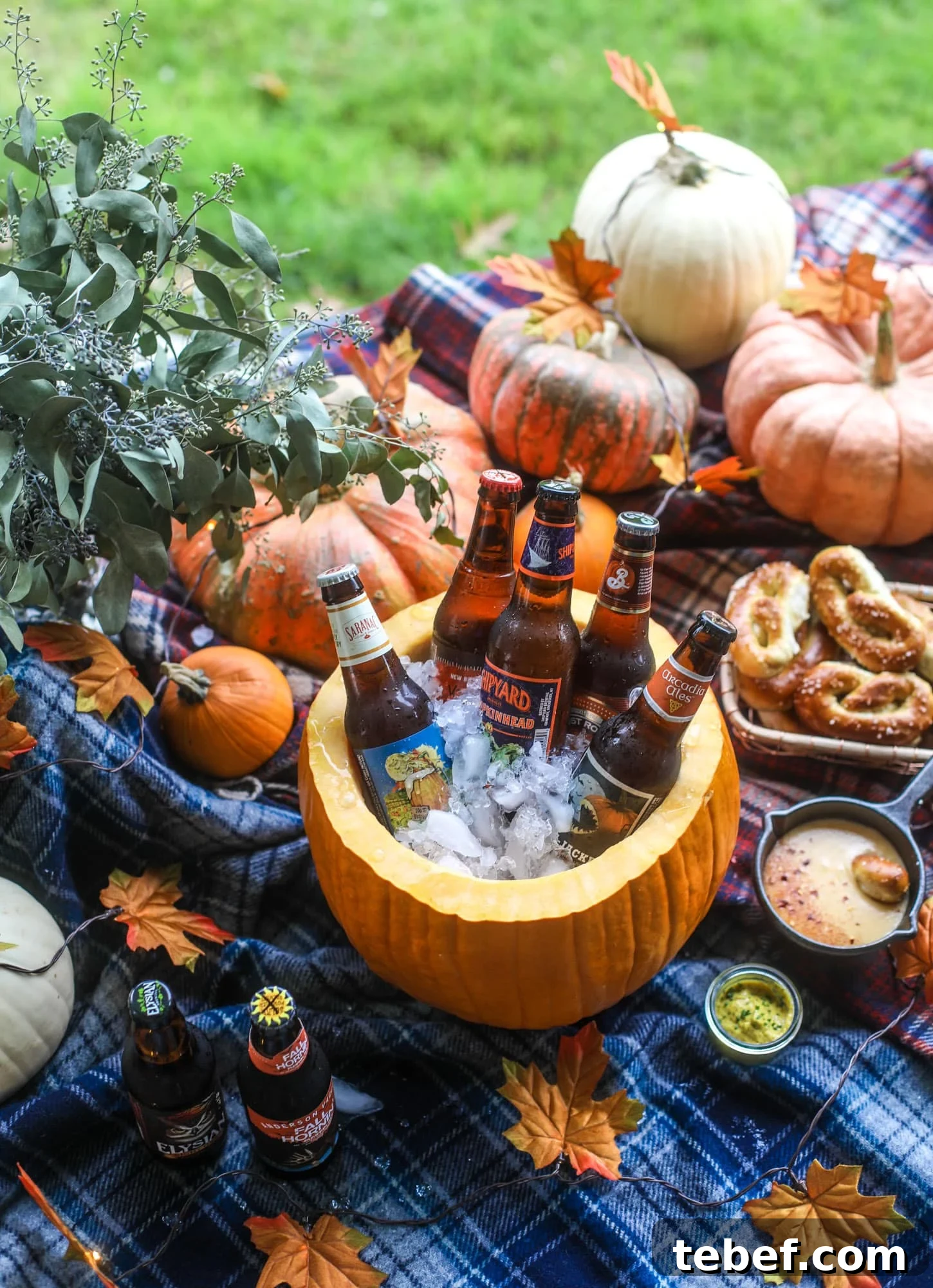 Pumpkin Beer Flight with Hot Pretzel Bar Ideas for Fall Entertaining 4 This is the cutest way ever to serve the best pumpkin beer! If you do a pumpkin beer party of a pumpkin beer tasting, this pumpkin cooler is an adorable (and easy!) way to make things festive. Kick it up with a hot pretzel bar and lots of dipping sauce too! I howsweeteats.com #pumpkin #beer #cooler #softpretzel #fall #cheese