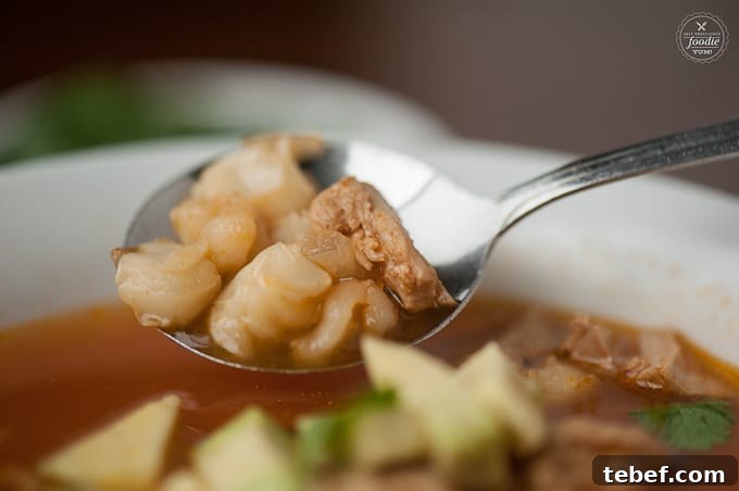 New Mexican Posole Recipe: Authentic Red Chile Posolé 4 spoonful of easy pork posole recipe
