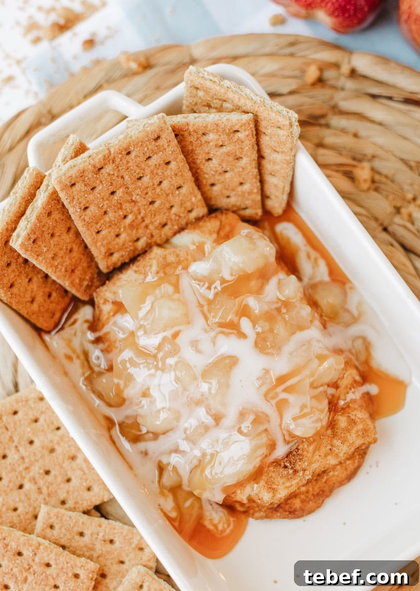 apple pie smoked cream cheese dip in a white serving dish