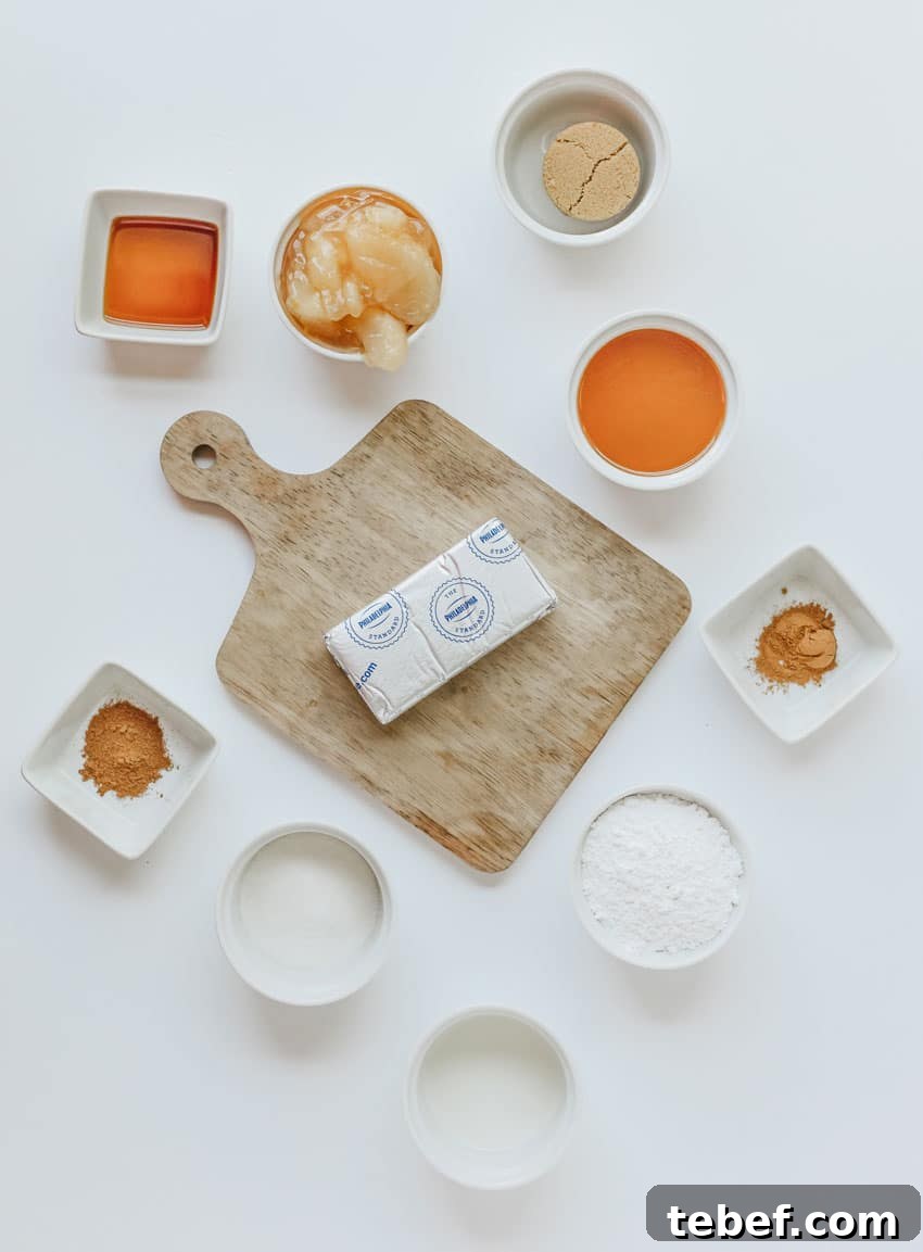 Smoked Cream Cheese with Apple Pie Flavor: Recipe & Tips 4 an overhead image showing the measured ingredients needed to make apple pie smoked cream cheese dip