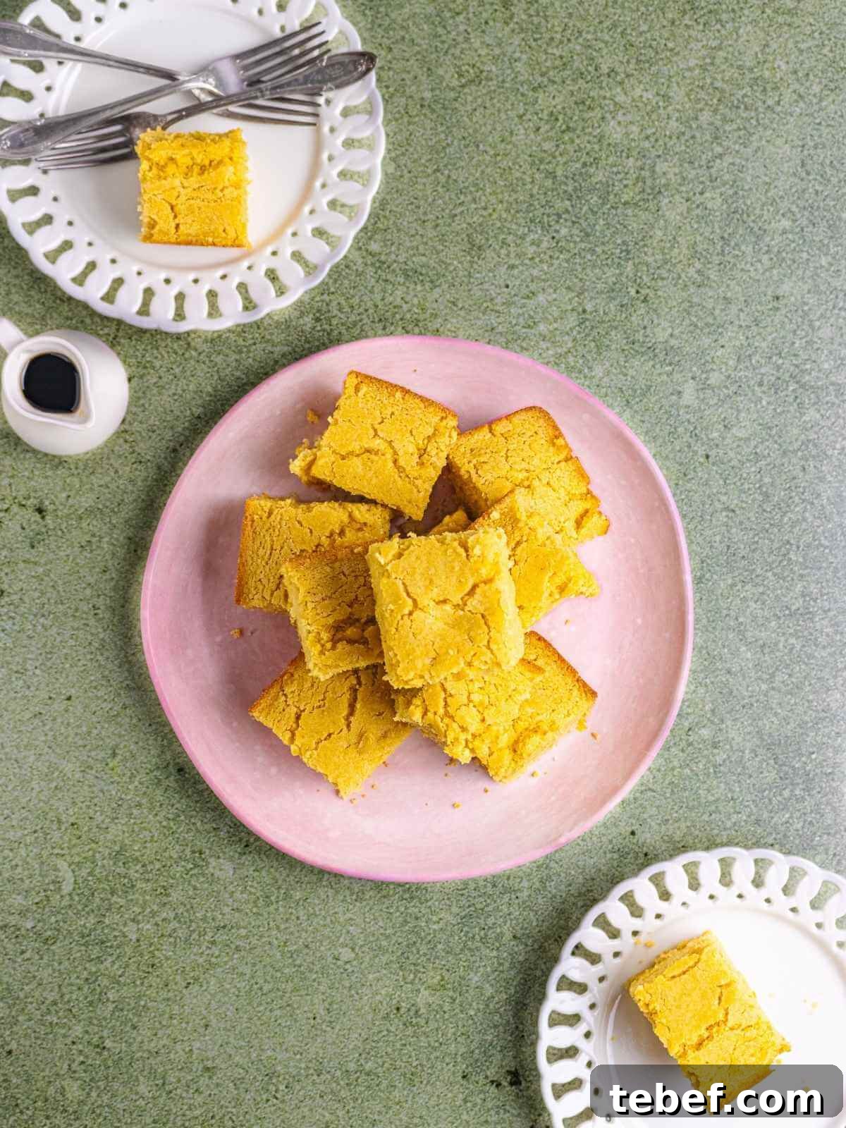Moist Eggless Cornbread Recipe Without Eggs 8 Cornbread served in different plates.