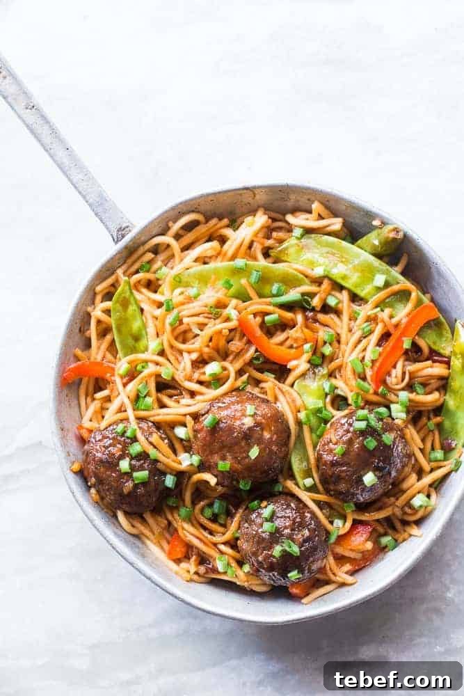 One-Pan Veg Noodles with Manchurian Stir-Fry (Indo-Chinese) 3 one pan veg noodle and manchurian stir fry served in a pan
