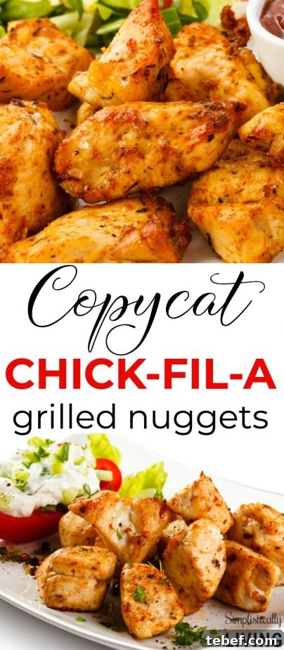 Copycat Chick-fil-A Grilled Nuggets Recipe: How to Make Them at Home 4 copycat chick-fil-a grilled nuggets on a plate with waffle fries and chick fil a sauce