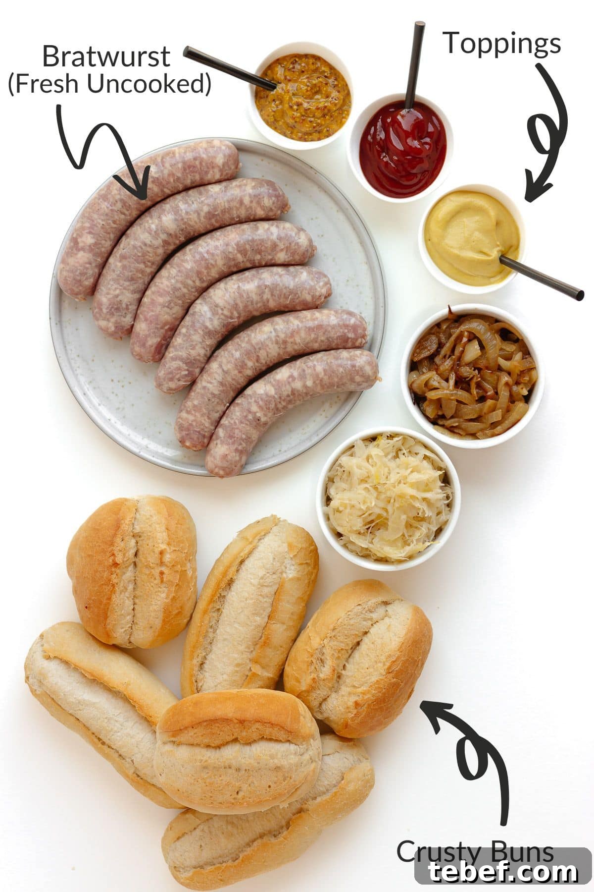 Grilled Bratwurst: Two Proven Methods for Perfect Brats 5 Labelled photo of grilled bratwurst ingredients.