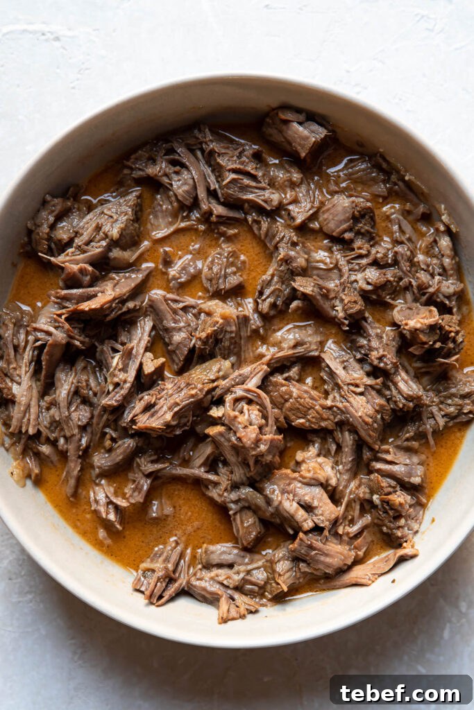 instant pot beef barbacoa in a bowl.