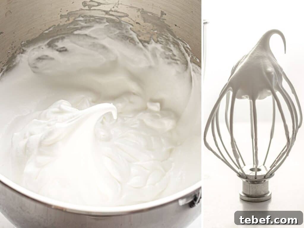 Authentic Japanese Strawberry Shortcake Recipe — Light, Fluffy Layers 20 side by side photos of egg whites beaten to firm peaks in a metal bowl and on a whisk
