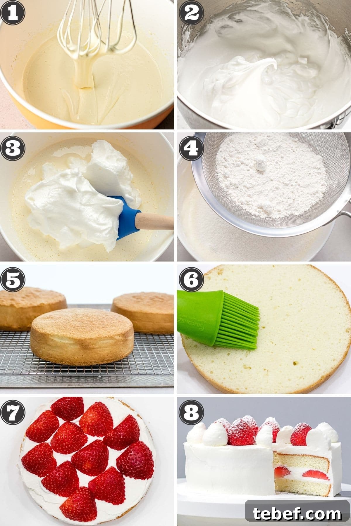 Authentic Japanese Strawberry Shortcake Recipe — Light, Fluffy Layers 8 numbered step by step photos for how to make Japanese strawberry shortcake