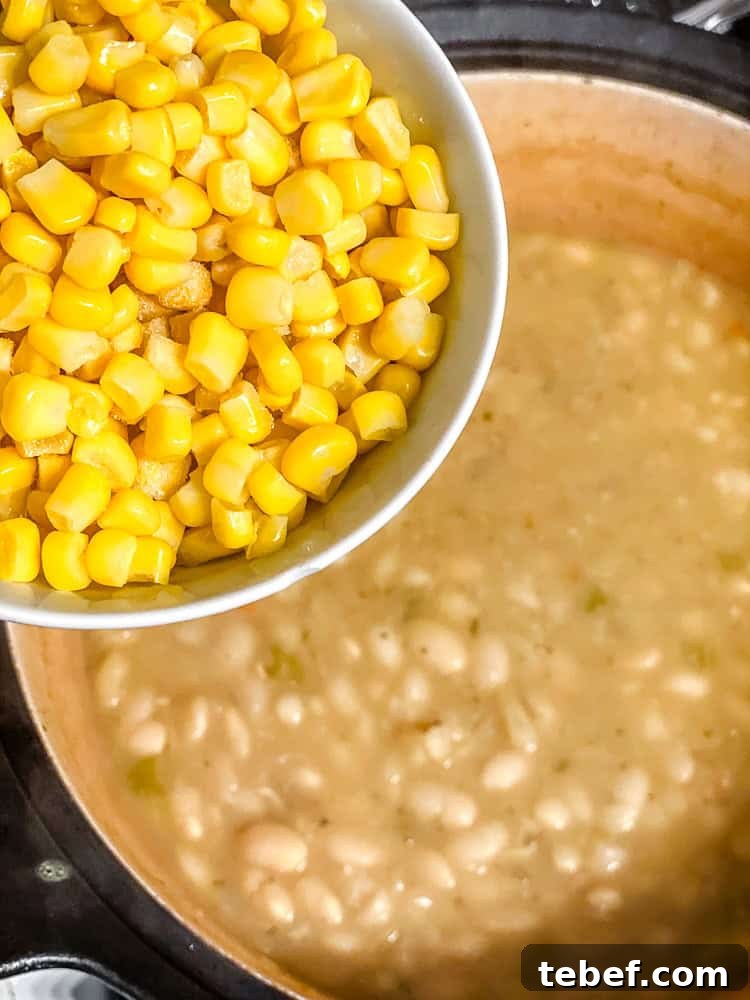 process shot showing adding corn to pot