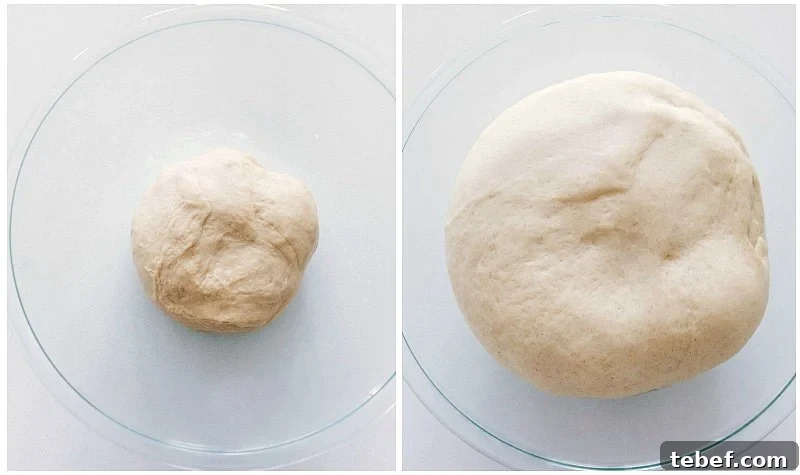 The dough rising for Homemade Cinnamon Rolls.