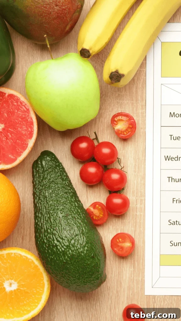 Meal Plan Paper Next to Fruits and Veggies on Tabletop