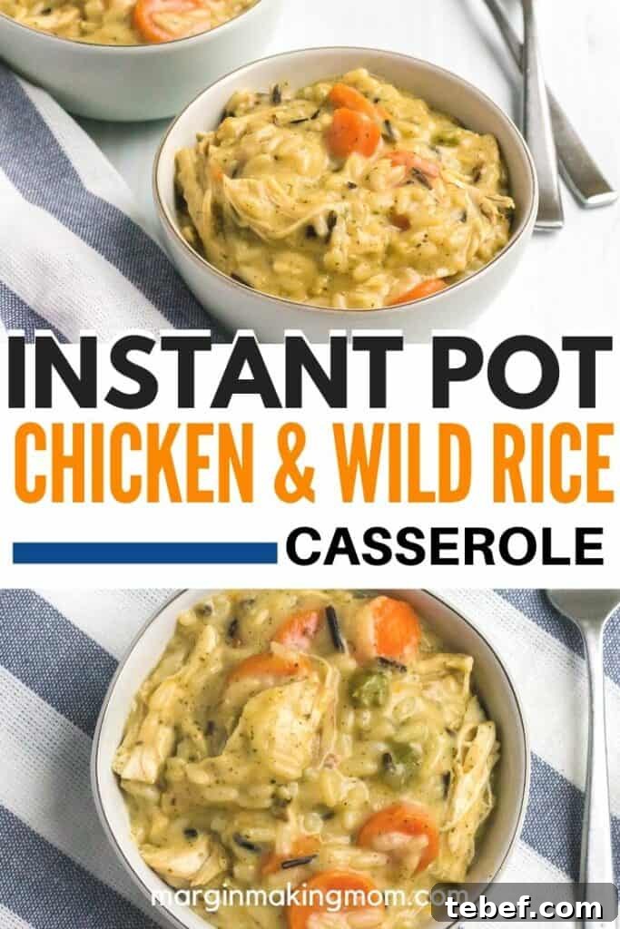 Creamy Instant Pot Chicken with Wild Rice Casserole 2 white bowl filled with creamy chicken and wild rice casserole
