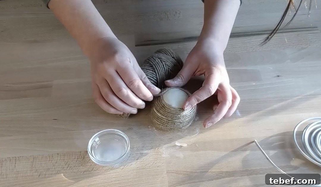 Wrap wire sculpture base with twine for added texture