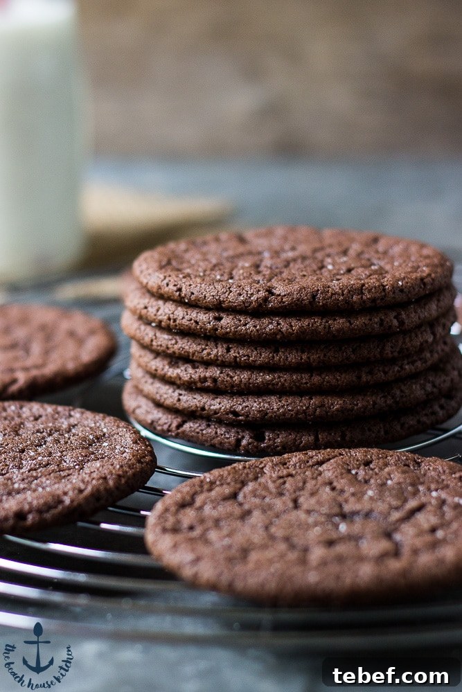 Up close photo of stack of Mexican Chocolate Cookies 