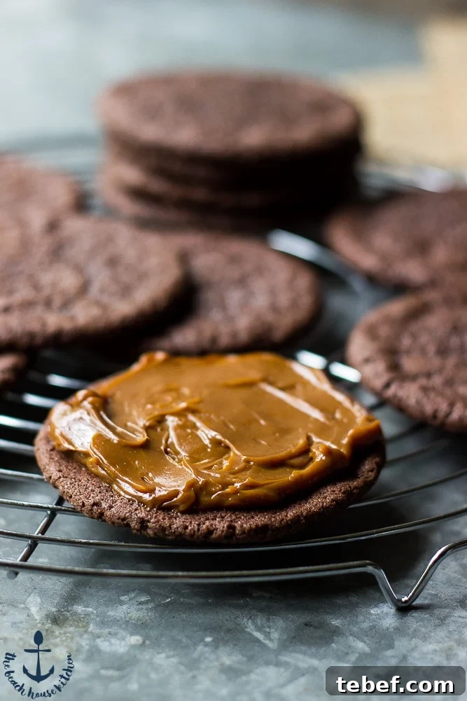 Open Mexican Chocolate Sandwich Cookies with Dulce de Leche Filling