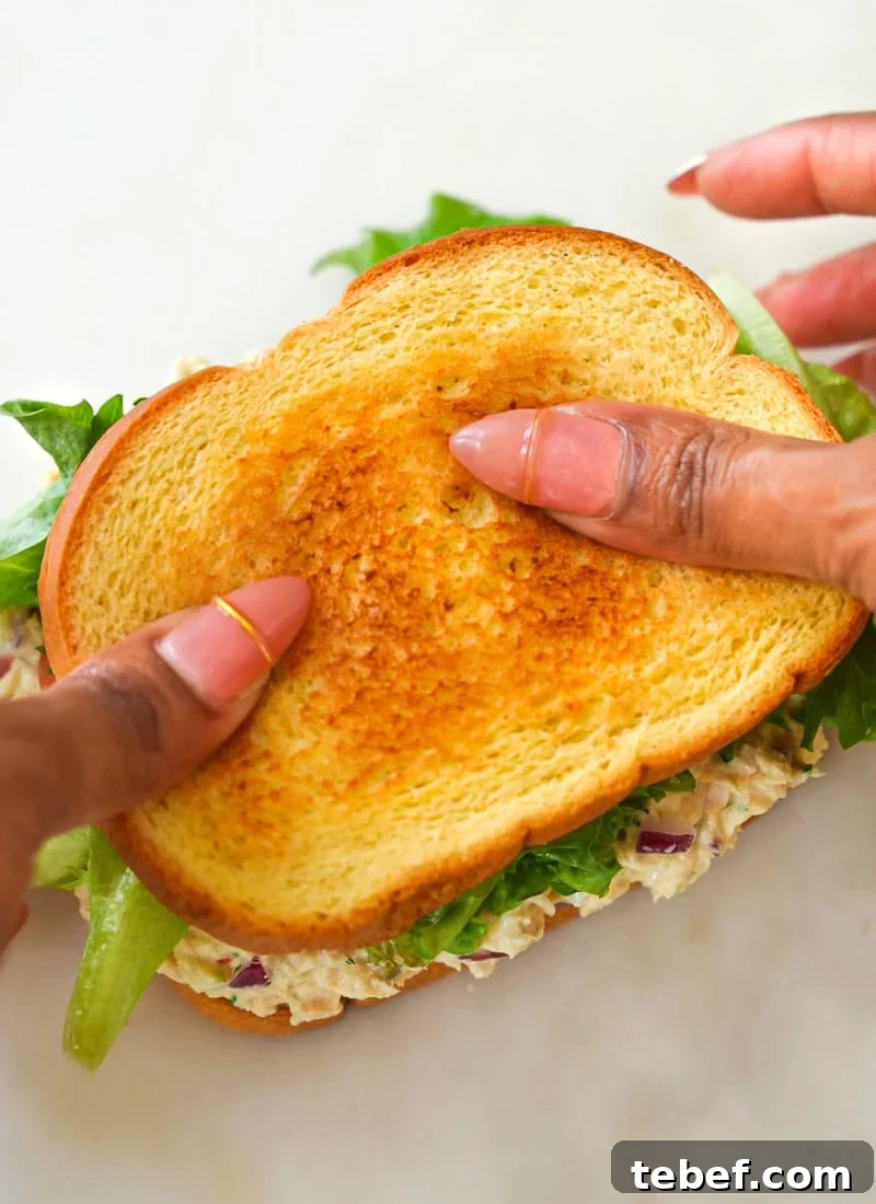 Quick Tuna Salad Recipe with Simple Ingredients 5 Fresh tuna salad sandwich on toasted bread.