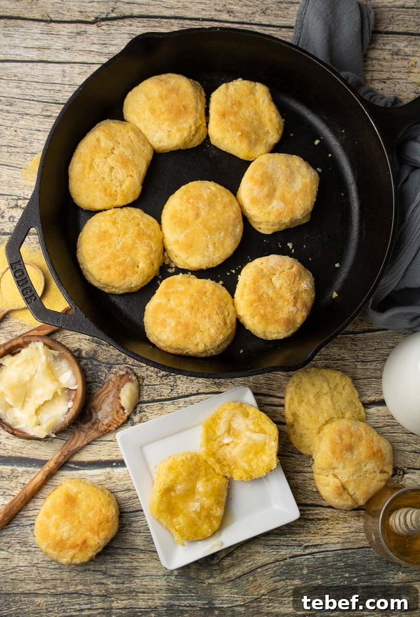 Skillet Cornmeal Biscuits: Crispy Golden Biscuits from Cast Iron 2 cornmeal muffins cooked in a cast iron skillet