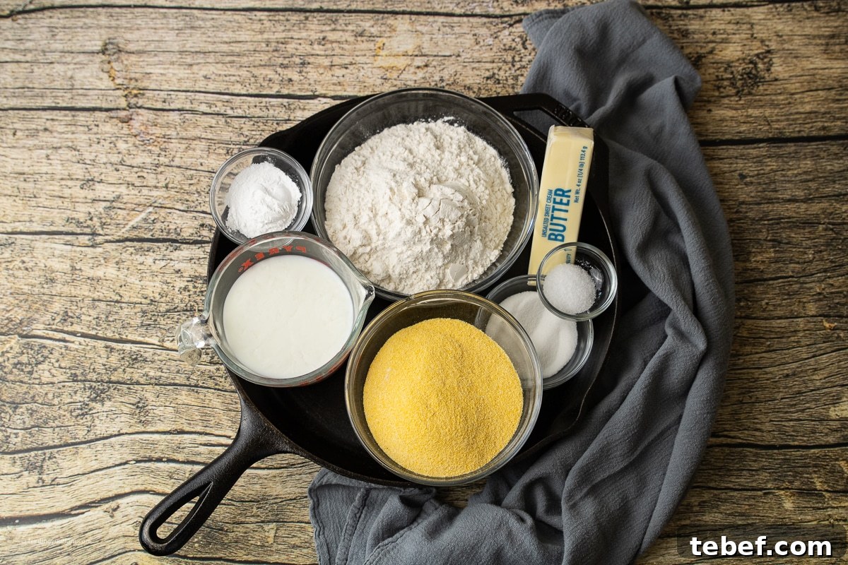 Skillet Cornmeal Biscuits: Crispy Golden Biscuits from Cast Iron 4 ingredient for cornmeal biscuits in a cast iron skillet
