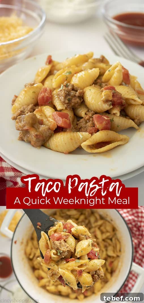 Cheesy Taco Pasta Bake with Ground Beef and Salsa Verde 16 Long pin Taco Pasta A Quick Weeknight Meal