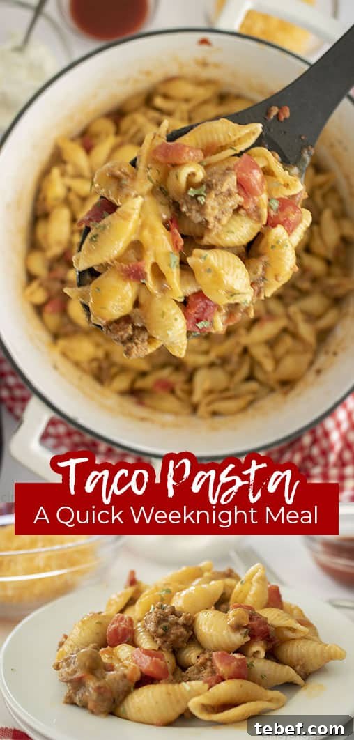 Cheesy Taco Pasta Bake with Ground Beef and Salsa Verde 17 Long pin Taco Pasta A Quick Weeknight Meal