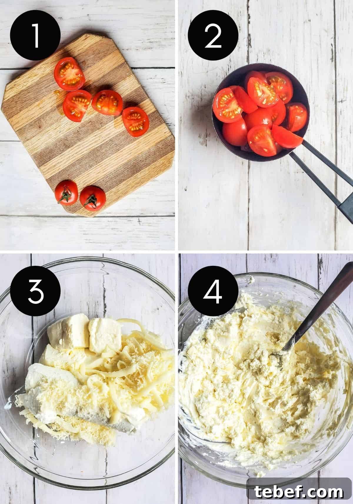 Baked Goat Cheese Dip with Marinara: Creamy Oven-Baked Recipe 4 Four prep image collage showing ingredients being prepped.