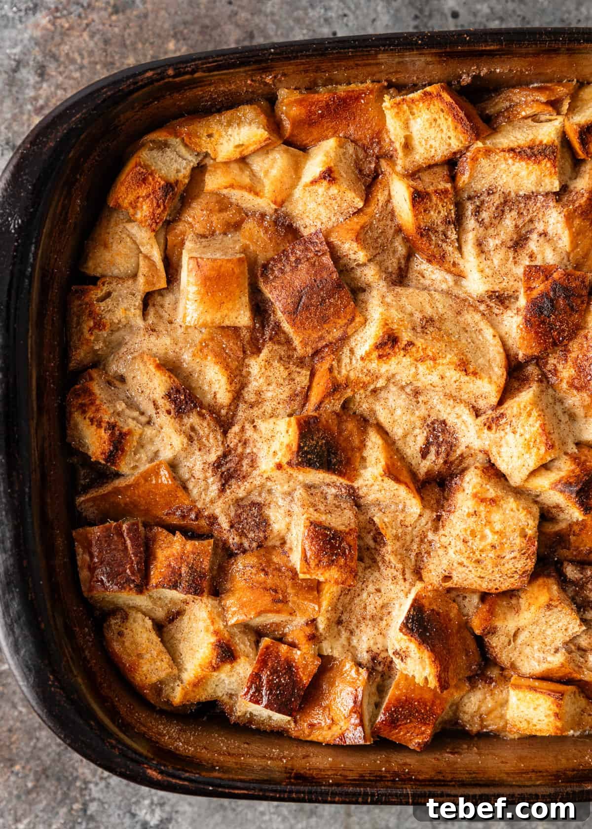 Mom’s Overnight French Toast Casserole Recipe for Busy Mornings 9 overhead: baked French toast casserole