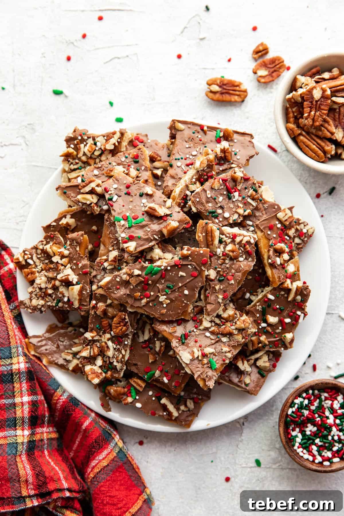 Saltine Toffee (Christmas Crack) — Sweet and Salty Holiday Candy 2 Christmas crack on a tray