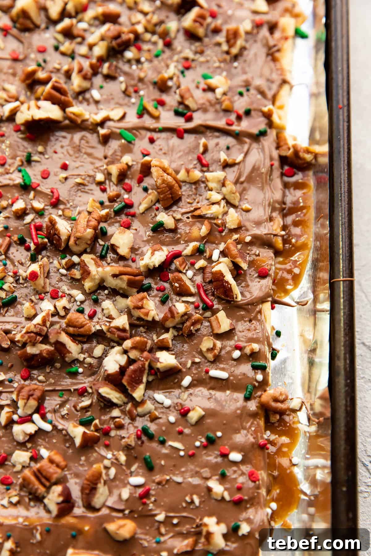 Saltine Toffee (Christmas Crack) — Sweet and Salty Holiday Candy 3 Close-up of salted toffee