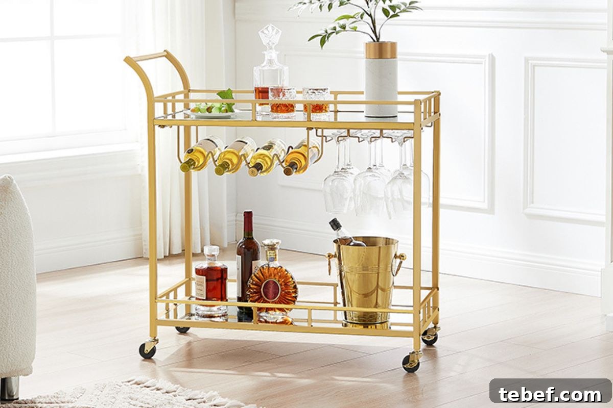 Vasagle Gold Bar Cart with Two Mirrored Shelves