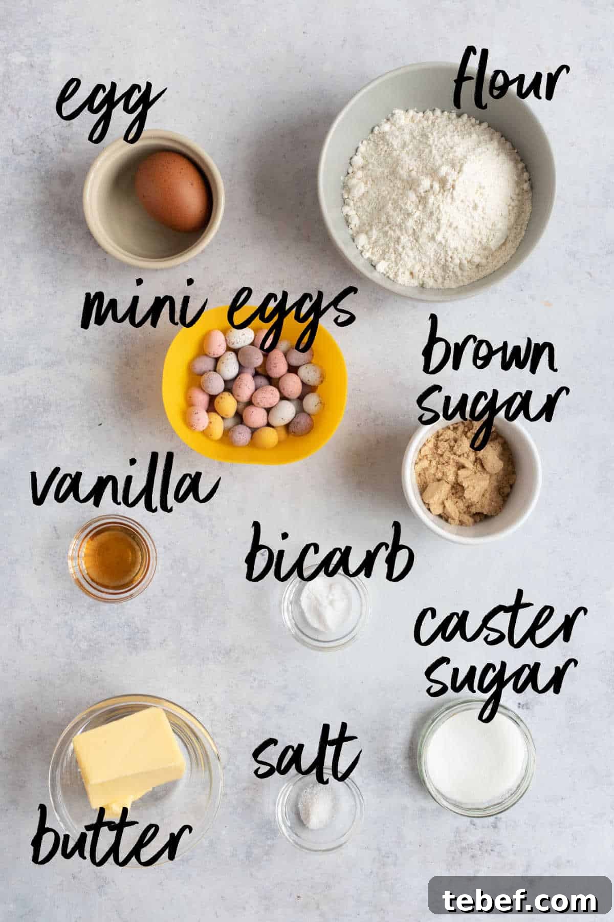 Ingredients for air fryer mini egg dessert pots.