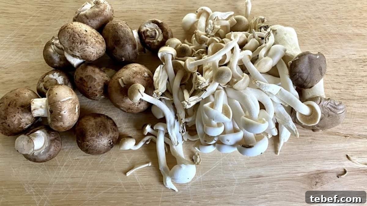 Mushrooms on a cutting board.