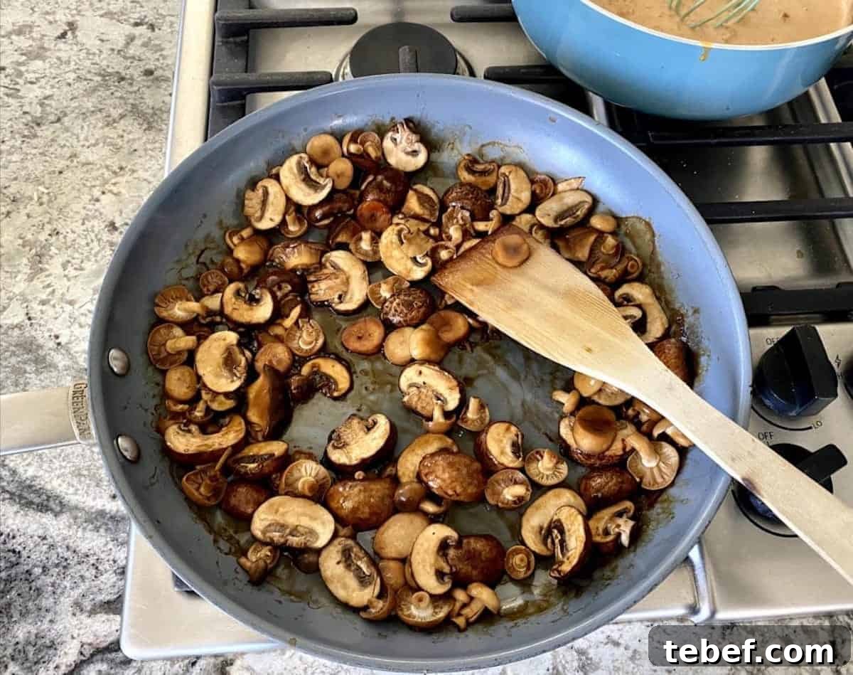 I am sauteing mushrooms in a skillet in the marinade.