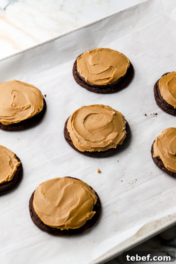 peanut butter frosting on cookies