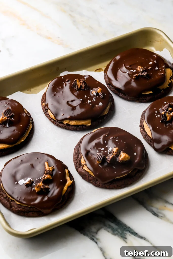 cookies topped with chocolate ganache  