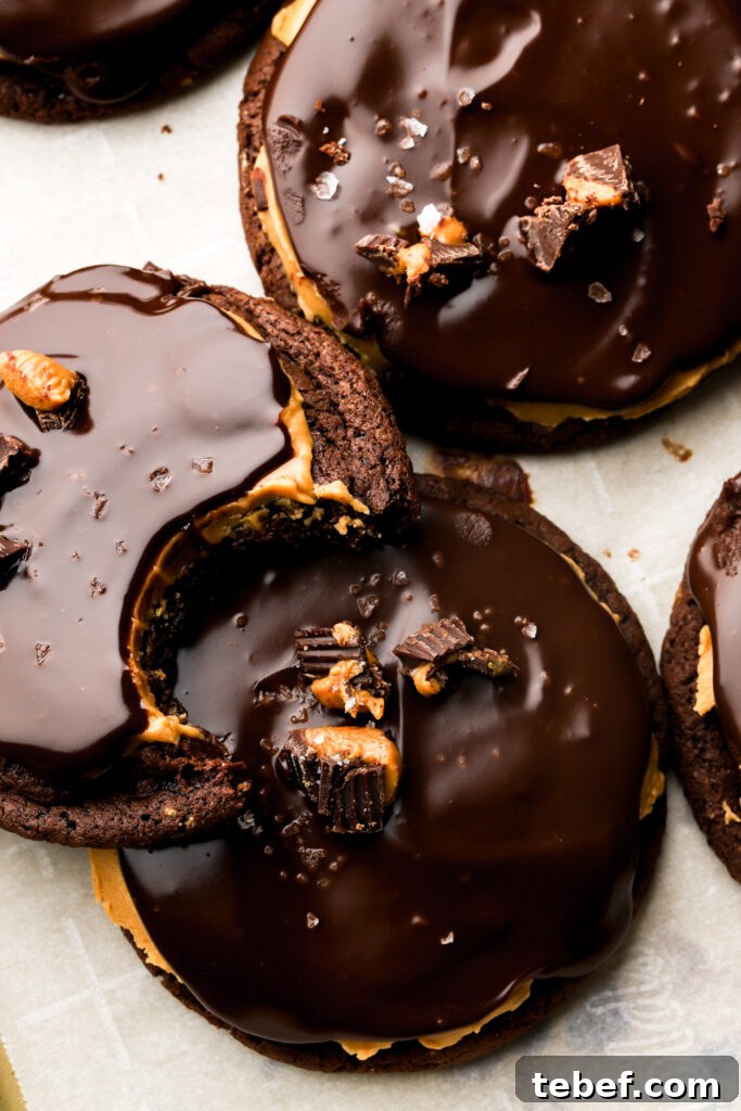 close up of buckeye cookies and a bite taken out