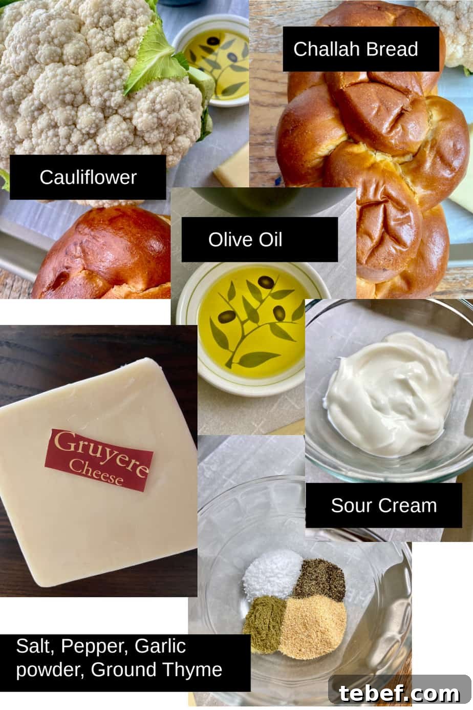 Ingredients labeled on counter.