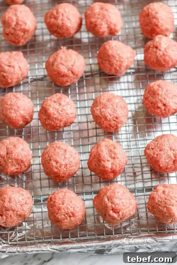 pan of meatballs before cooking