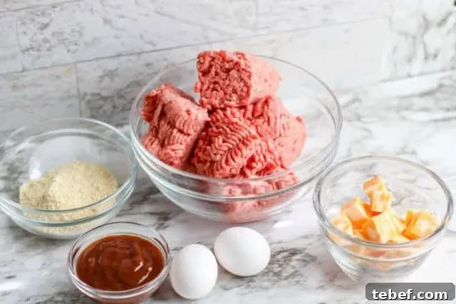 ingredients for cheese stuffed meatballs